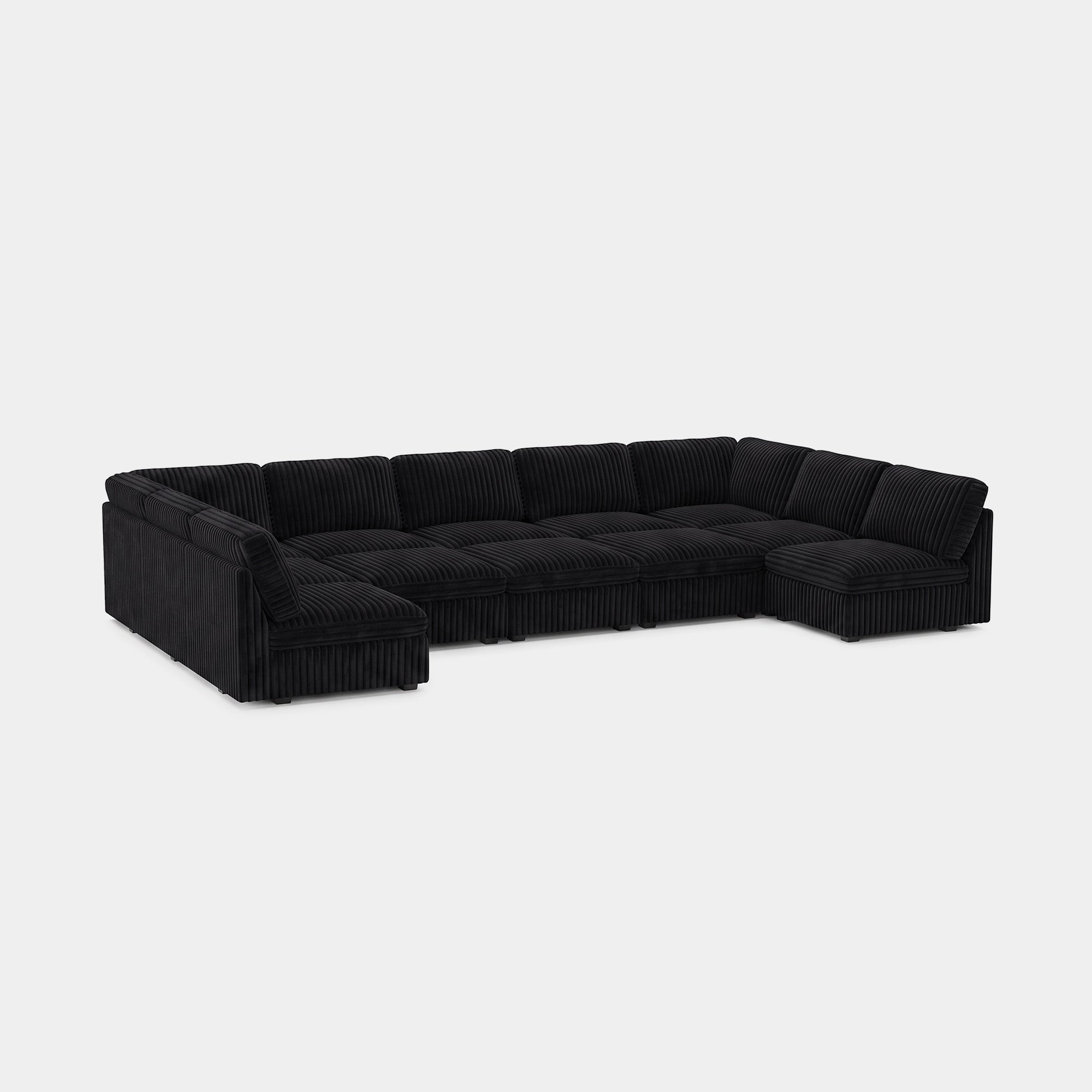 Obsidian-Black-/-Corduroy-12-Seat-U-Shaped-Pit-Sectional