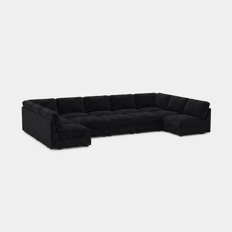 Onyx-Black-/-Corduroy-12-Seat-U-Shaped-Pit-Sectional