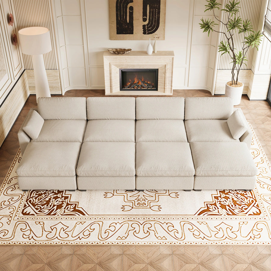 Misty-White-/-Chenille-8-Seat-Open-Pit-Sectional