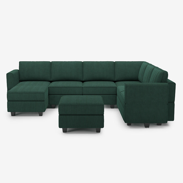 Belffin 7 Seats + 9 Sides Modular Wide Corduroy Sofa with Storage Ottoman