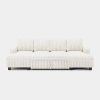 White-Beige-/-Faux-Rabbit-Fur-Corduroy-4-Seat-U-Shaped-Double-Chaise-Pullout-Sectional