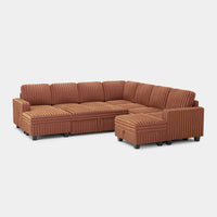 Caramel-Brown-/-Faux-Rabbit-Fur-Corduroy-8-Seat-U-Shaped-Left-Chaise-Pullout-Sectional