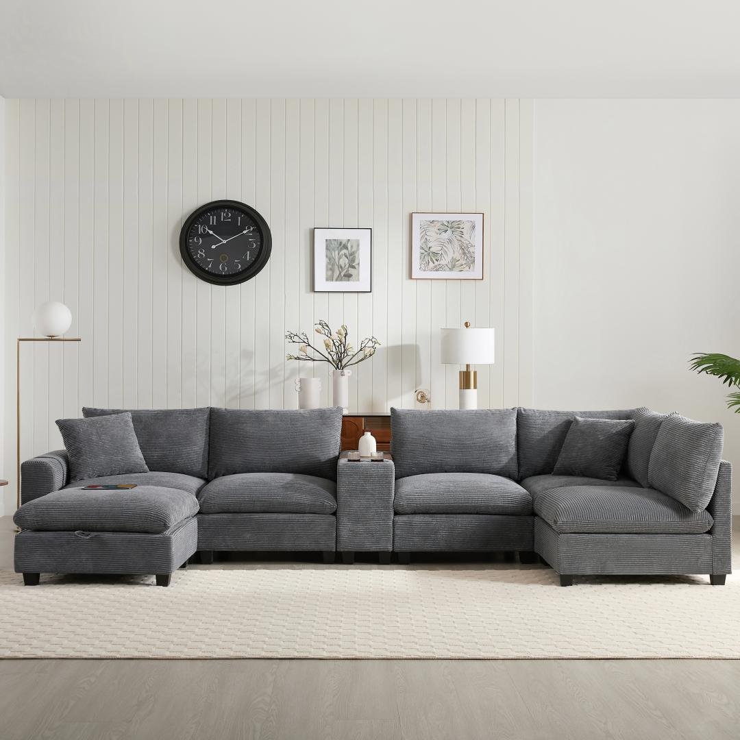 corduroy-Pewter-Grey-4-Seats-U-Shaped-Sectional