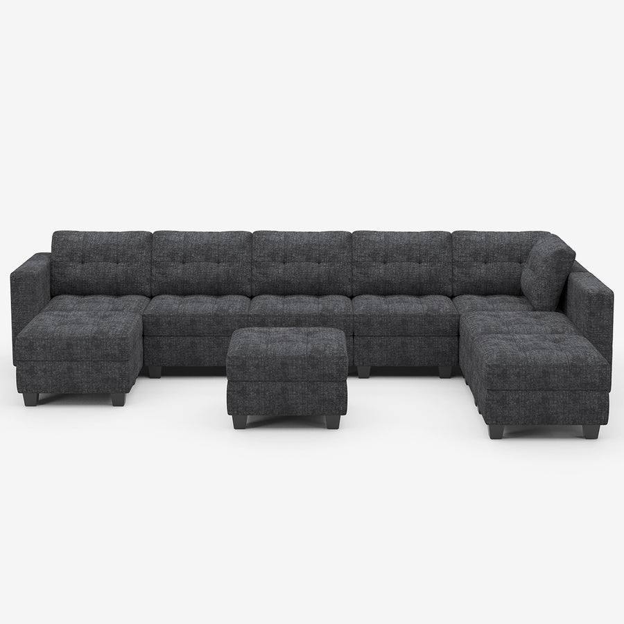 Graphite-Gray-/-Chenille-9-Seat-U-Shaped-Open-Sectional-with-Ottoman