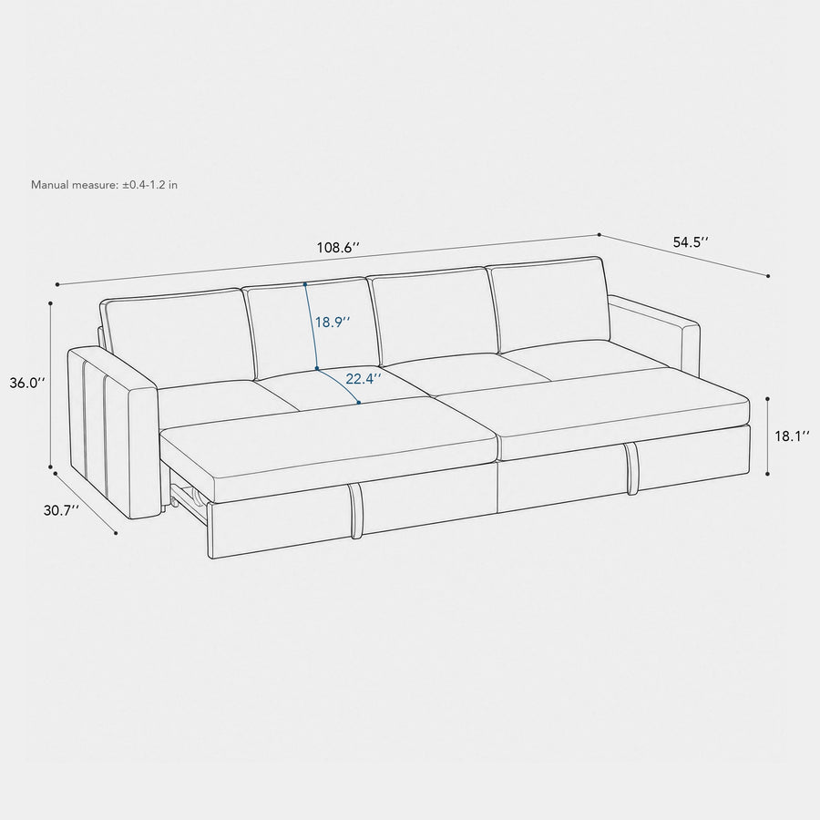 4-Seat-Double-Pullout-Sofa-dimension