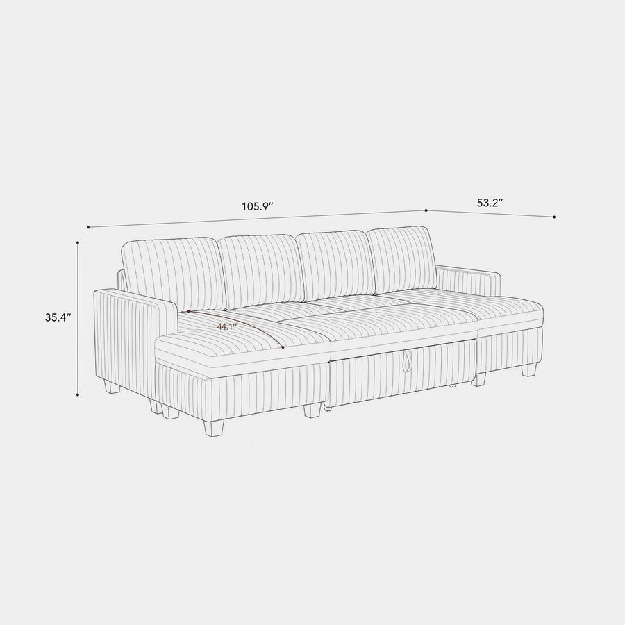 4-Seat-U-Shaped-Double-Chaise-Pullout-Sectional-dimension