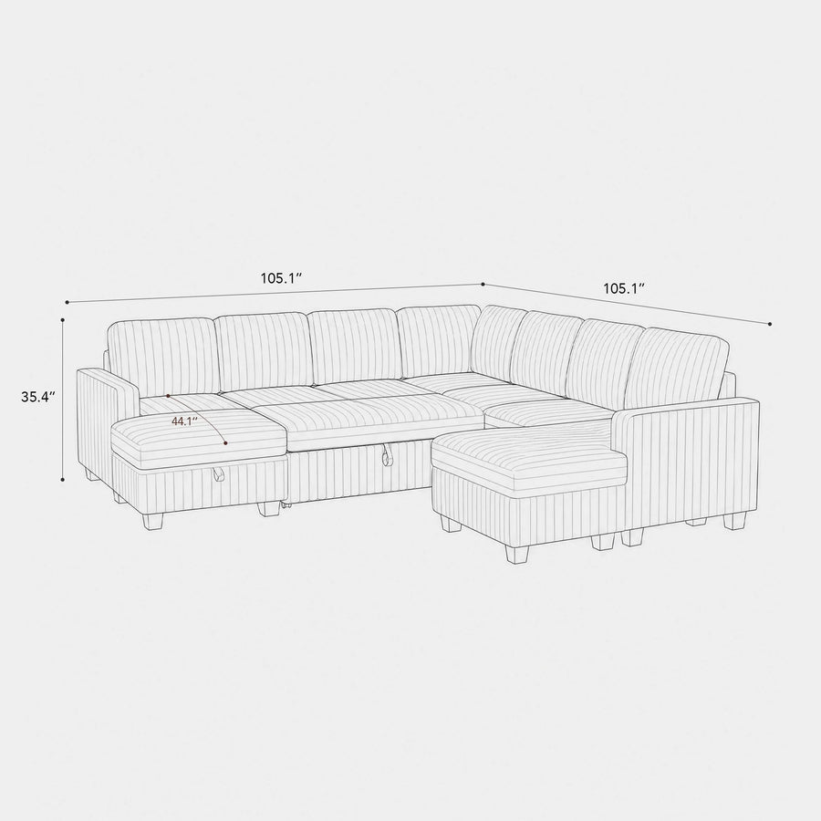 8-Seat-U-Shaped-Right-Chaise-Pullout-Sectional-dimension