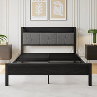 Modern Bed Frame with Storage Headboard and Charging Station