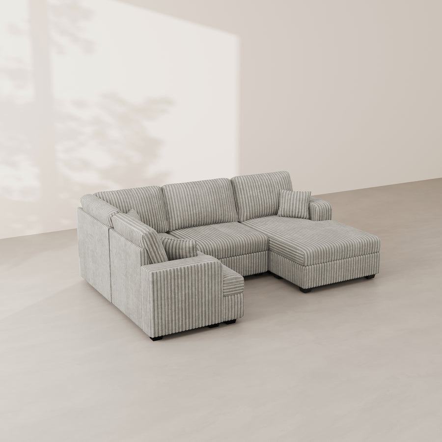 Frosted-Grey-/-Corduroy-4-Seat-U-Shaped-Right-Chaise-Sectional