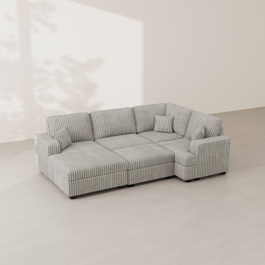 Frosted-Grey-/-Corduroy-5-Seat-Left-Chaise-Pit-Sectional