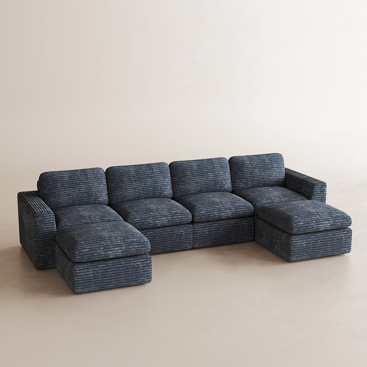 Corduroy-Pewter-Grey-4-Seats-U-Shaped-Sectional