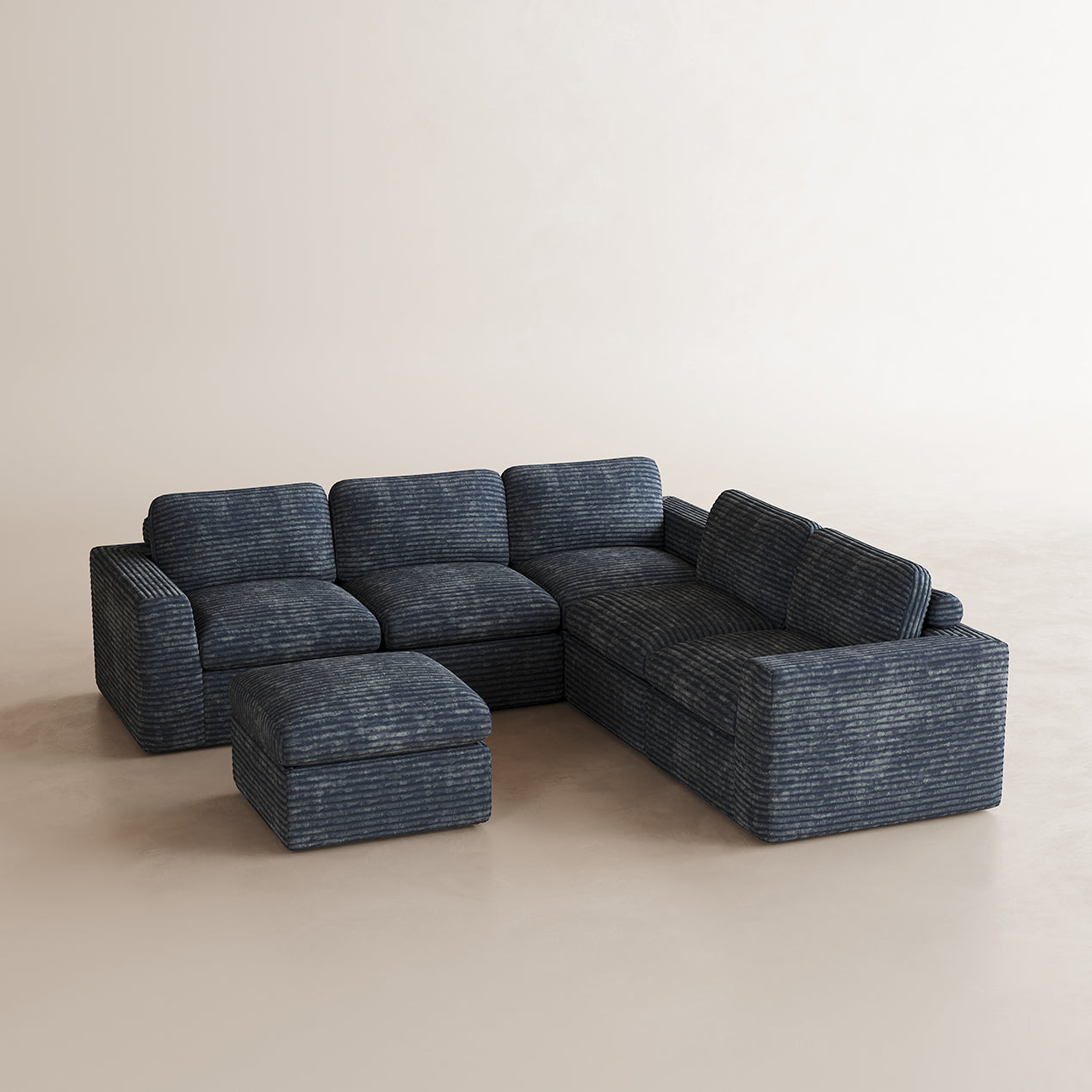Corduroy-Pewter-Grey-5-Seats-L-Shaped-Sectional-with-Ottoman