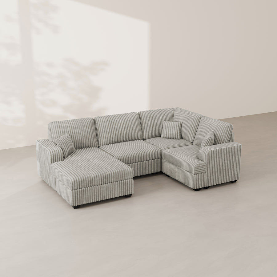 Frosted-Grey-/-Corduroy-4-Seat-U-Shaped-Left-Chaise-Sectional