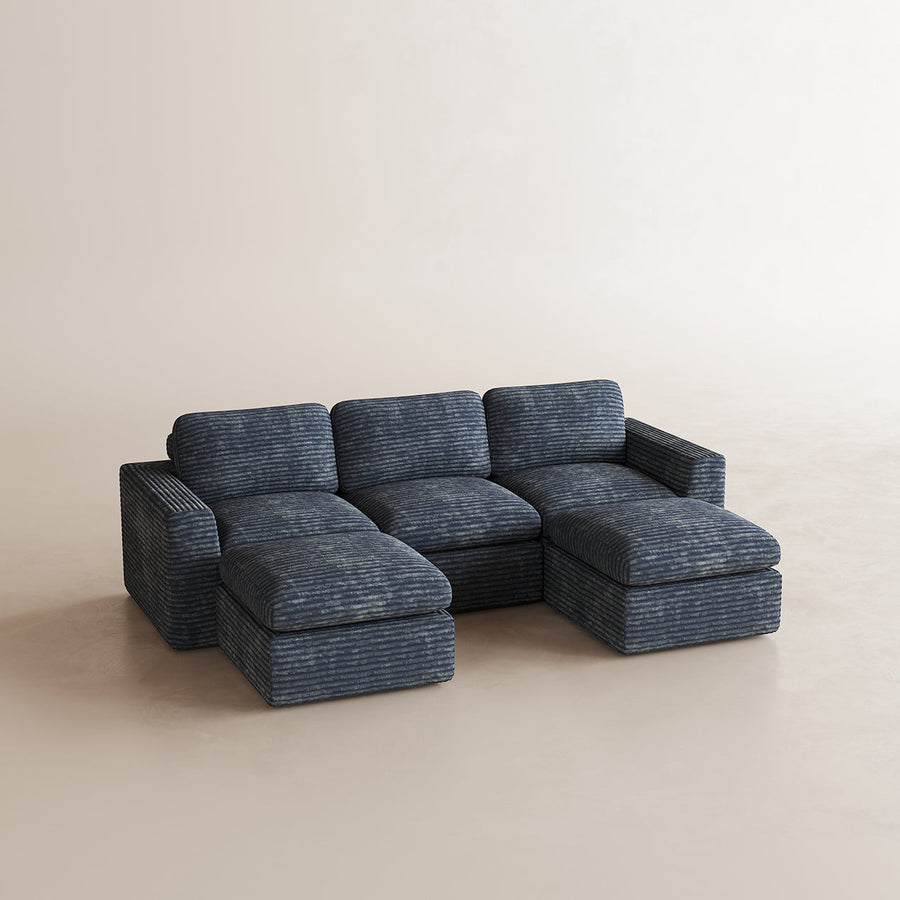 Pewter-Grey-/-Corduroy-3-Seats-U-Shaped-Sectional