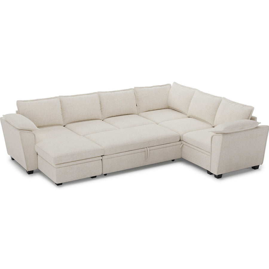 Misty-White-/-Chenille-6-Seat-U-Shaped-Pullout-Sectional-with-Reversible-Chaise