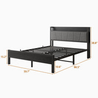 Modern Bed Frame with Storage Headboard and Charging Station
