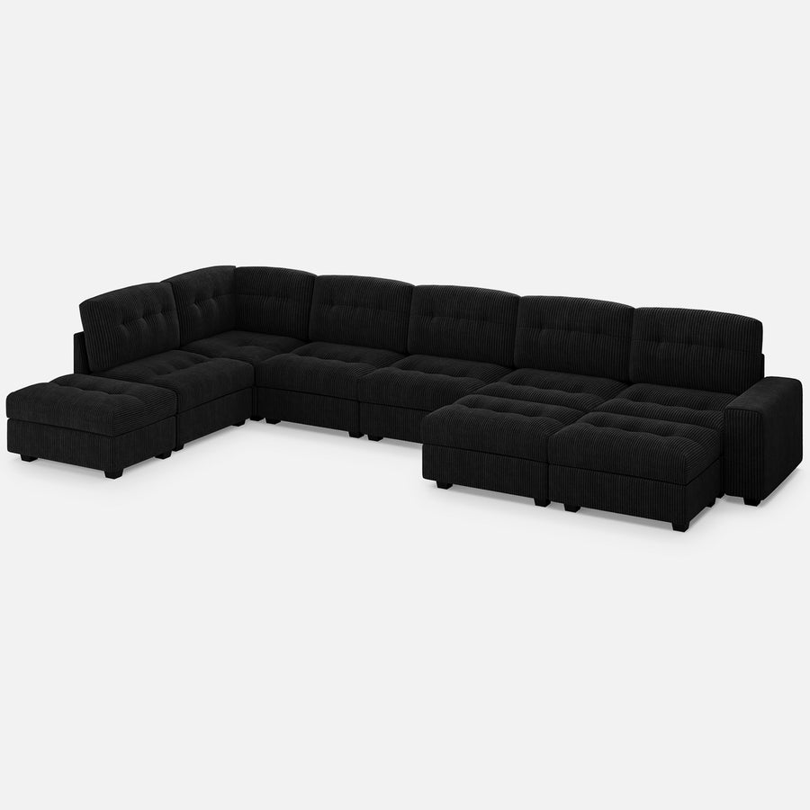 Obsidian-Black-/-Corduroy-5-Seat-L-Shaped-Sectional-with-3-Ottomans