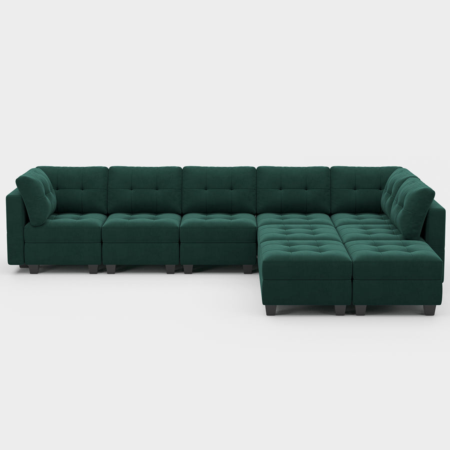 Castleton-Green-/-Velvet-9-Seat-L-Shaped-Sectional
