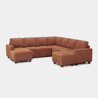 Caramel-Brown-/-Faux-Rabbit-Fur-Corduroy-8-Seat-U-Shaped-Left-Chaise-Pullout-Sectional