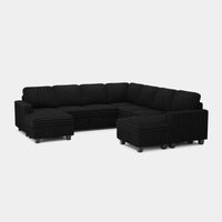 Piano-Black-/-Faux-Rabbit-Fur-Corduroy-8-Seat-U-Shaped-Right-Chaise-Pullout-Sectional