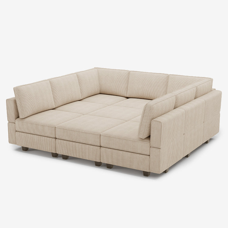 Belffin 9 Seats + 9 Sides Modular Corduroy Sleeper Sofa with Storage Seat