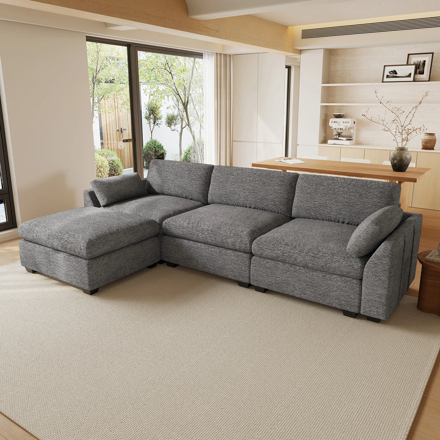 Silver-Grey-/-Chenille-4-Seat-L-Shaped-Sectional