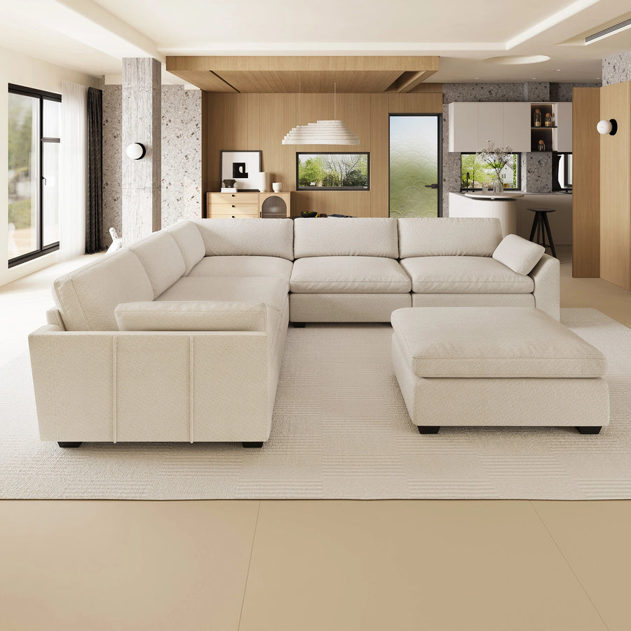 Misty-White-/-Chenille-6-Seat-U-Shaped-Sectional-with-Return