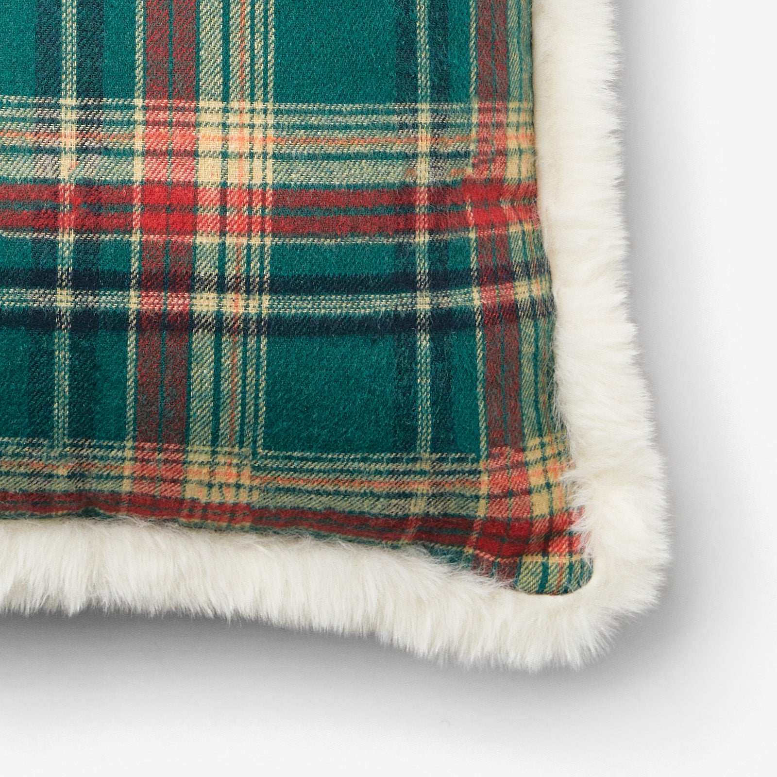 Belffin Festive Fluffy Trim Plaid Pillow - Set of 2