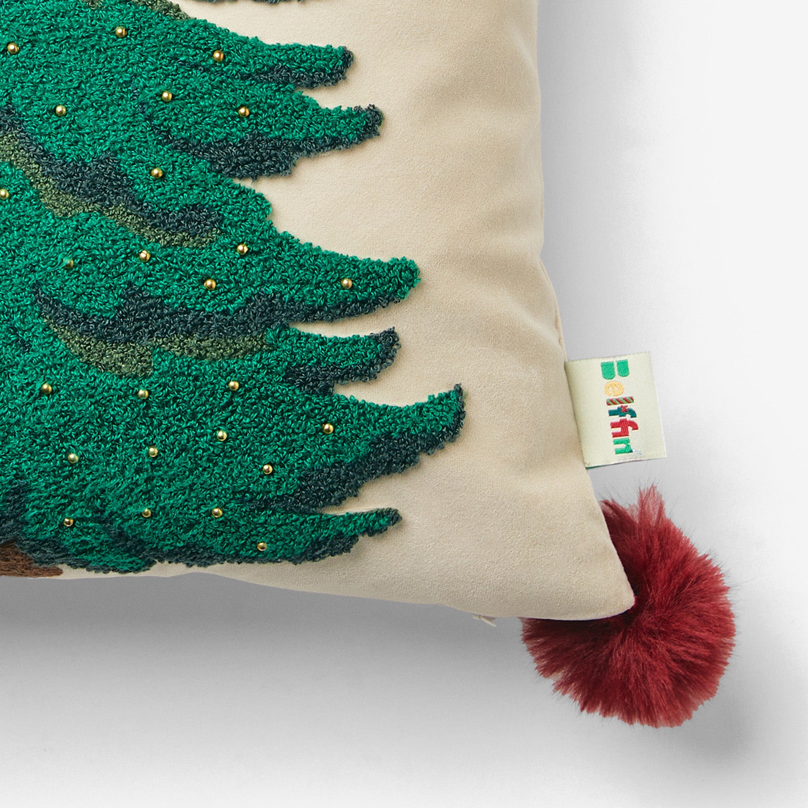 Belffin Glittering Christmas Tree Pillow with Pom-Poms - Set of 2