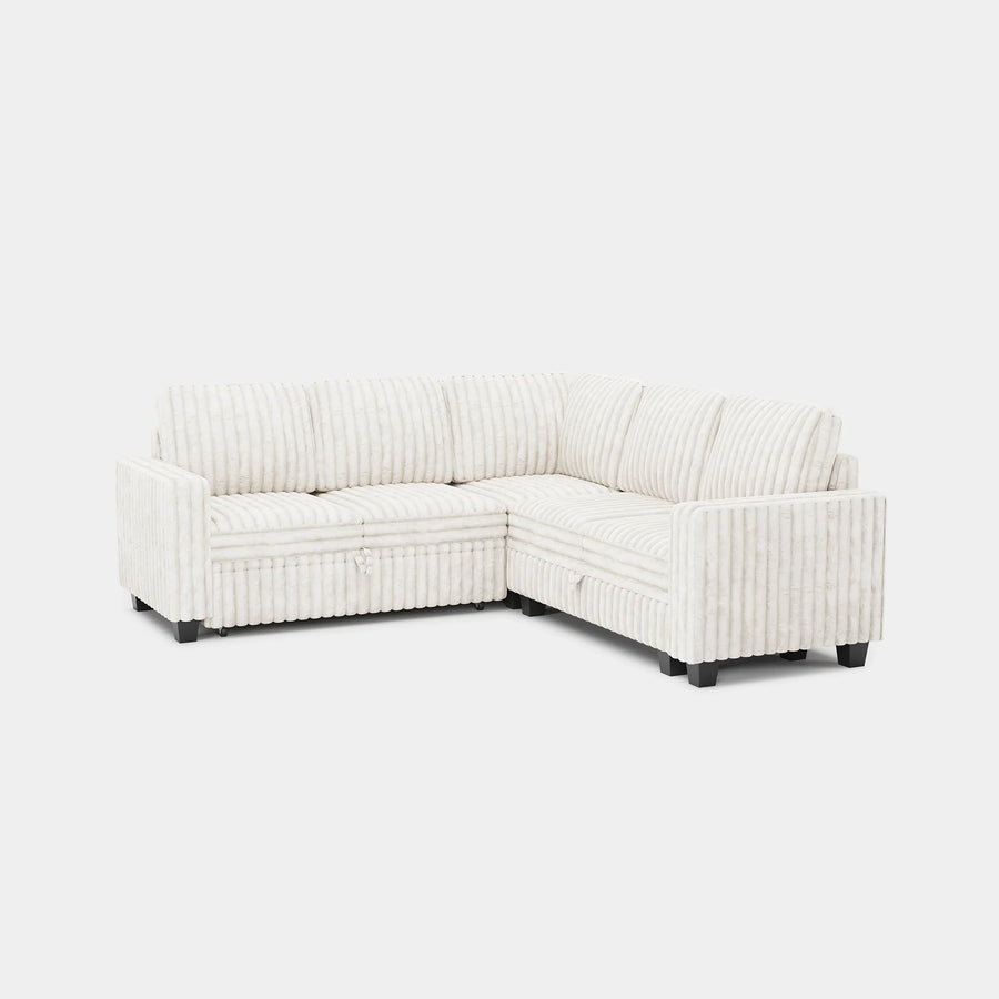 White-Beige-/-Faux-Rabbit-Fur-Corduroy-5-Seat-L-Shaped-Pullout-Sectional