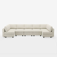 Ivory-Beige-/-Corduroy-12-Seat-U-Shaped-Pit-Sectional