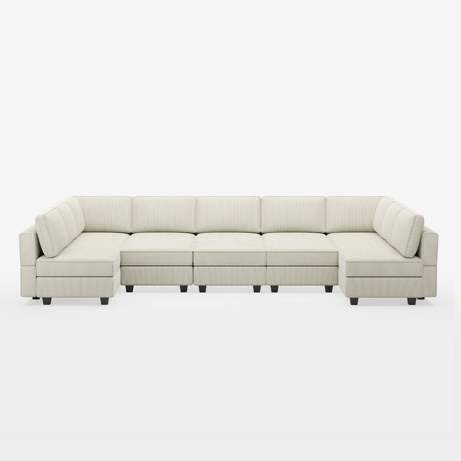 Ivory-Beige-/-Corduroy-12-Seat-U-Shaped-Pit-Sectional