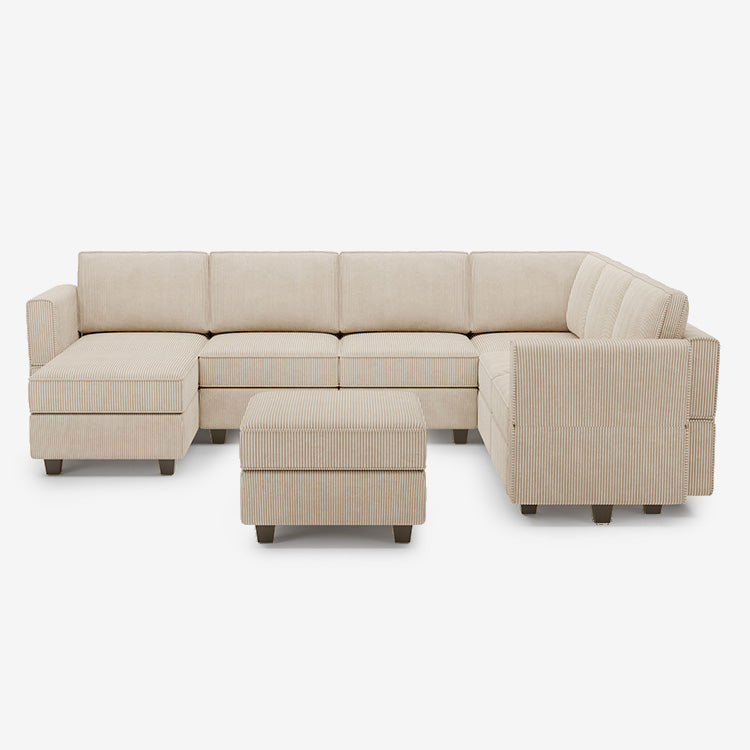 Belffin 7 Seats + 9 Sides Modular Wide Corduroy Sofa with Storage Ottoman