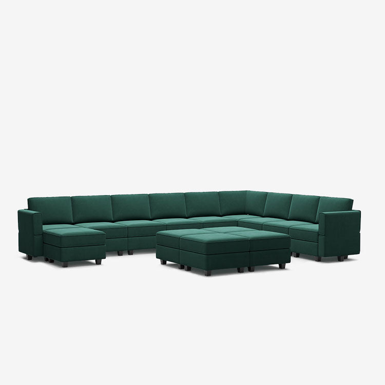 Belffin 10 Seats + 12 Sides Modular Velvet Sofa with Storage Seat and Ottoman
