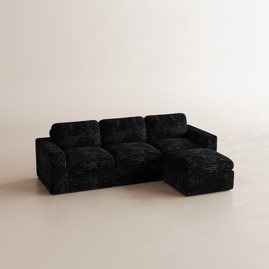 Piano-Black-/-Corduroy-4-Seat-L-Shaped-Sectional