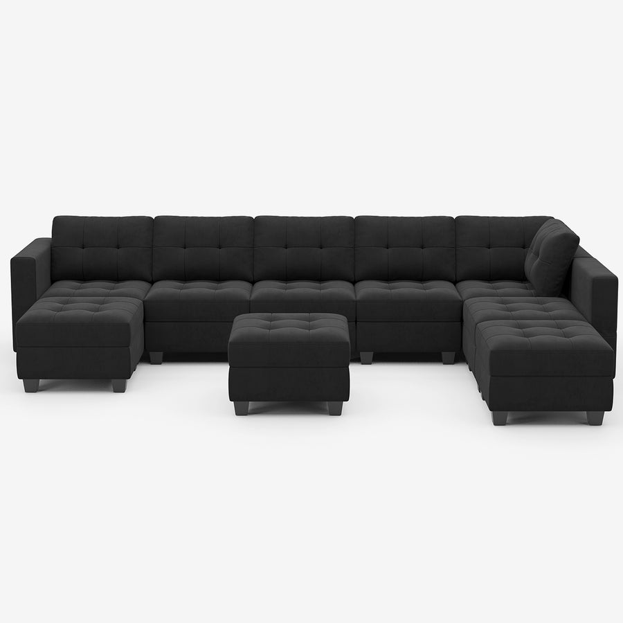 Ebony-Black-/-Velvet-9-Seat-U-Shaped-Open-Sectional-with-Ottoman