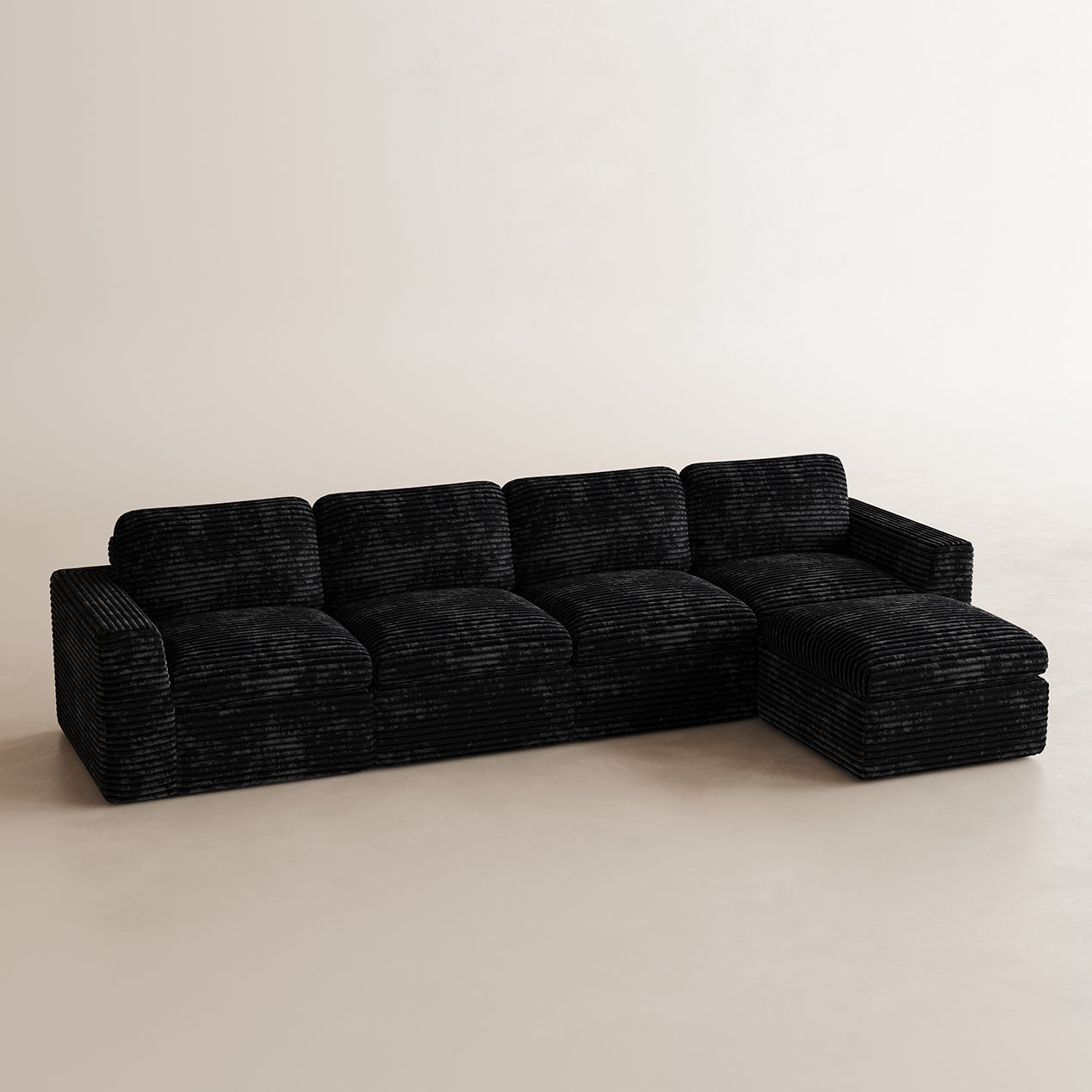 Corduroy-Piano-Black-4-Seats-L-Shaped-Sectional