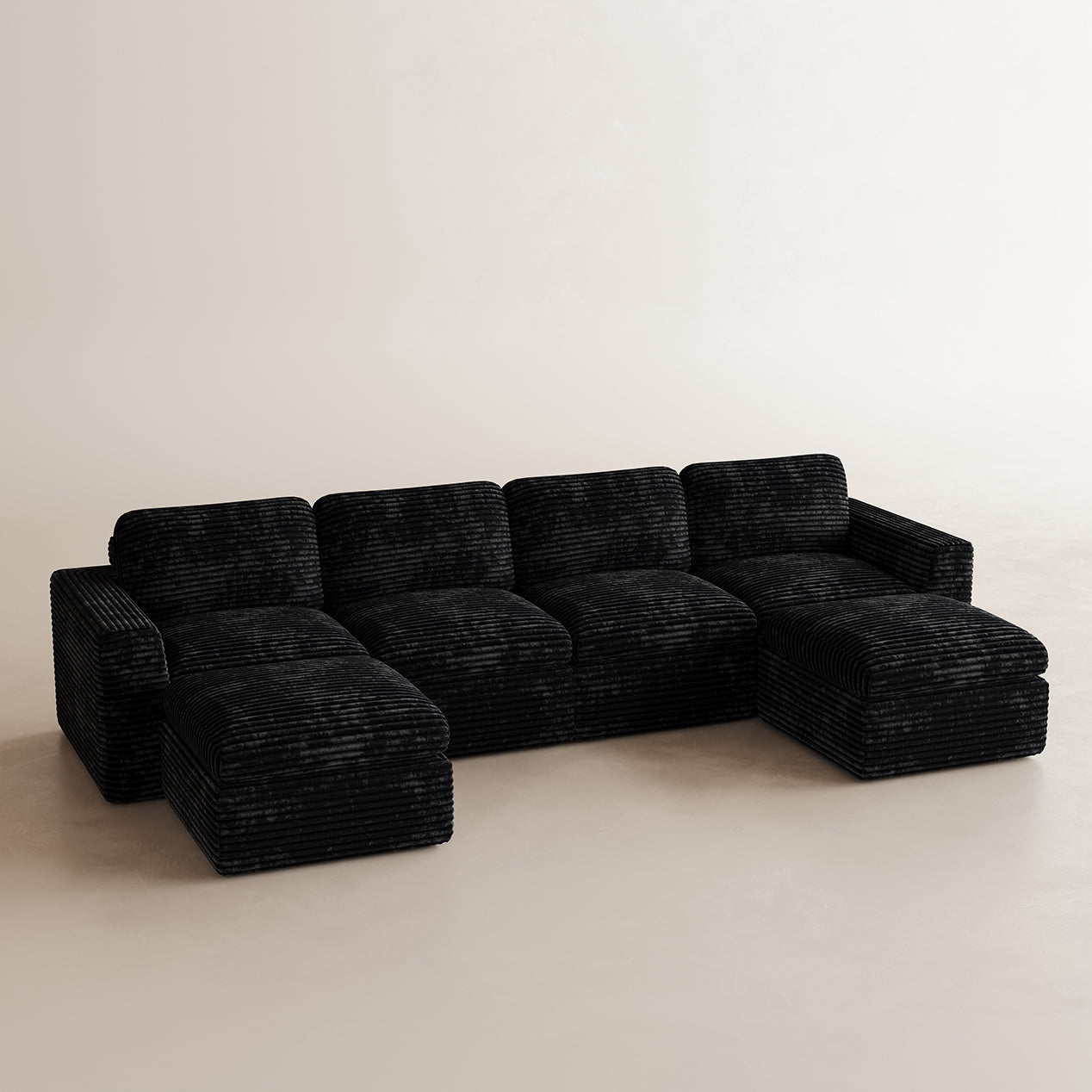 Corduroy-Piano-Black-4-Seats-U-Shaped-Sectional