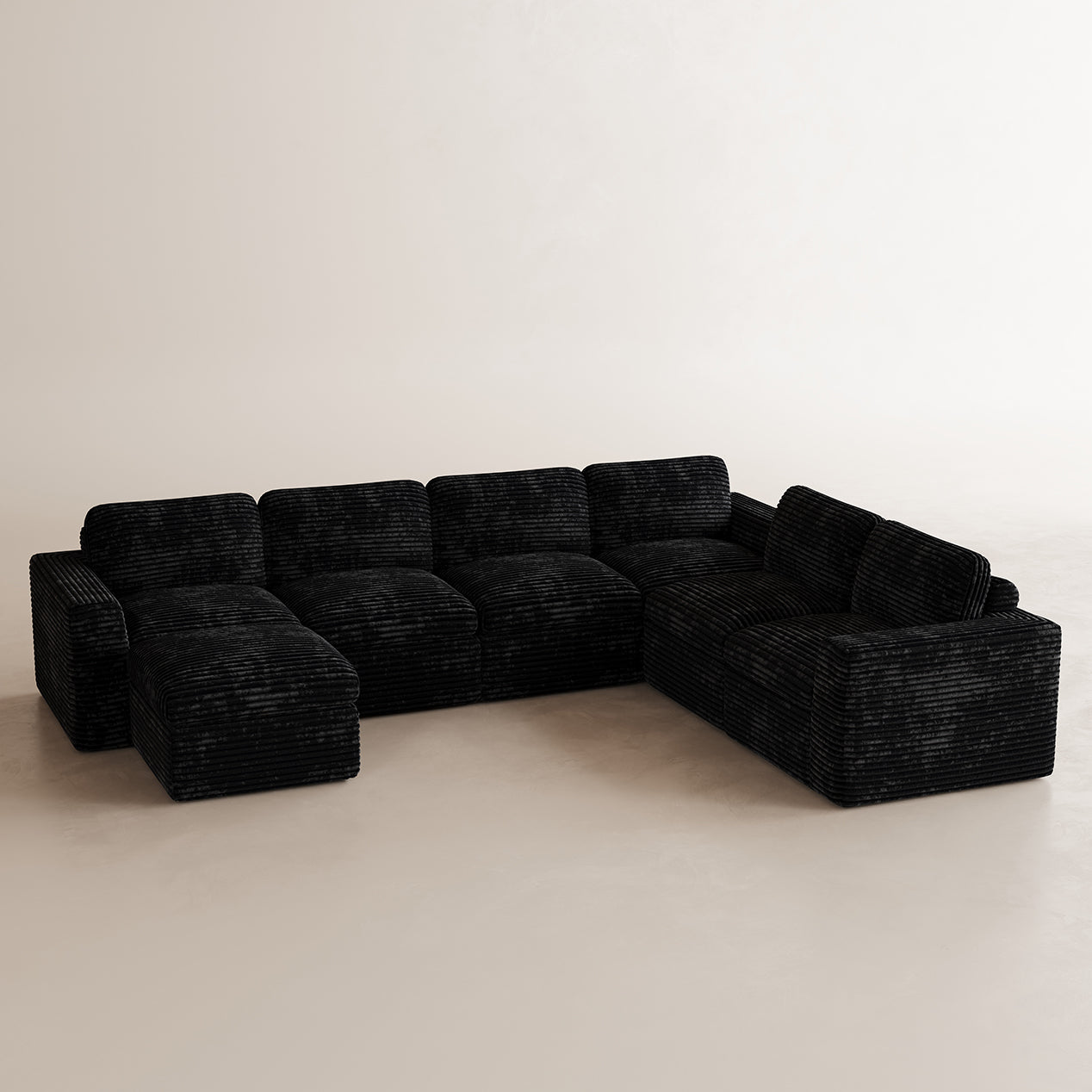 Corduroy-Piano-Black-7-Seats-U-Shaped-Sectional