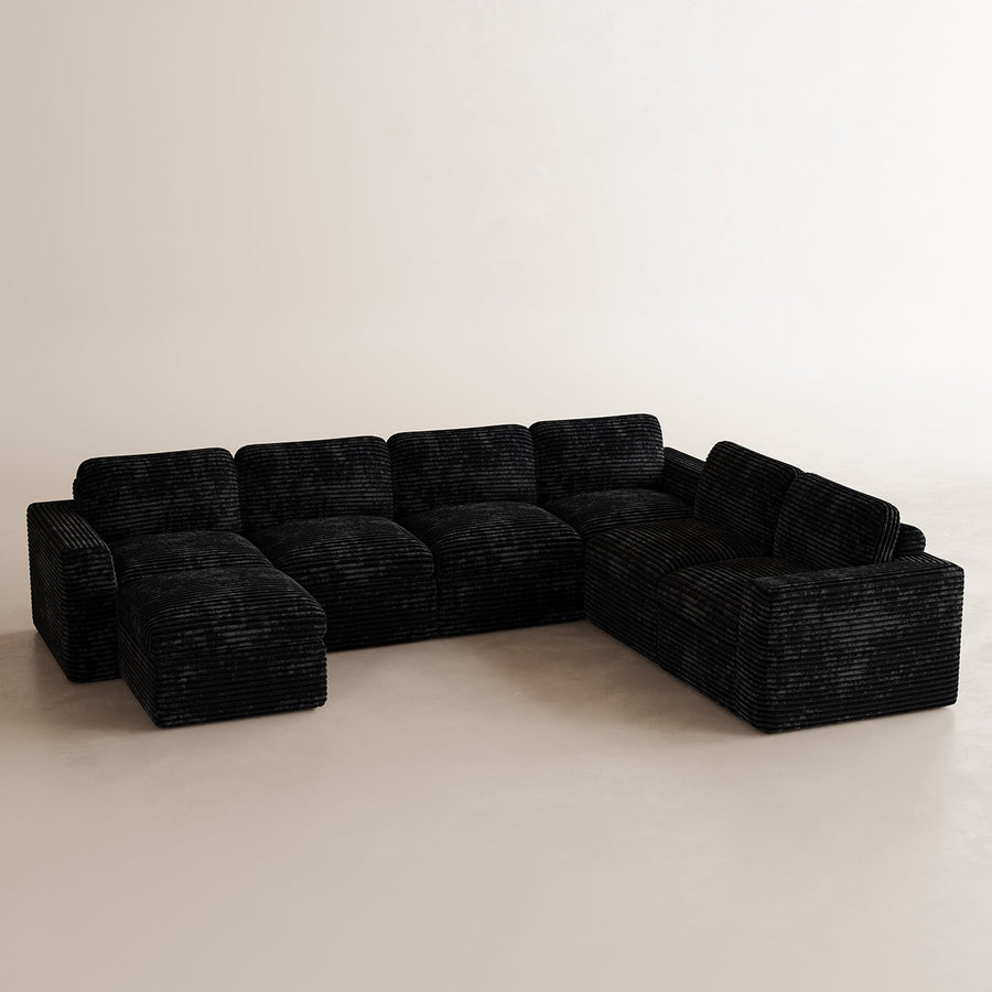 Piano-Black-/-Corduroy-7-Seats-U-Shaped-Sectional