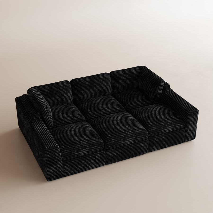 Piano-Black-/-Corduroy-6-Seat-Pit-Sectional
