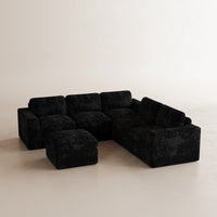 Piano-Black-/-Corduroy-6-Seat-U-Shaped-Sectional-with-Return