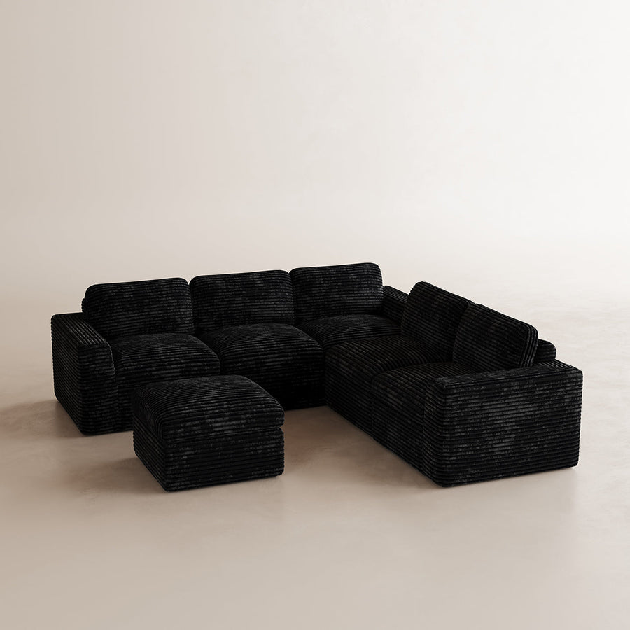 Piano-Black-/-Corduroy-6-Seat-U-Shaped-Sectional-with-Return