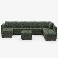 Moss-Green-/-Chenille-9-Seat-U-Shaped-Open-Sectional-with-Ottoman