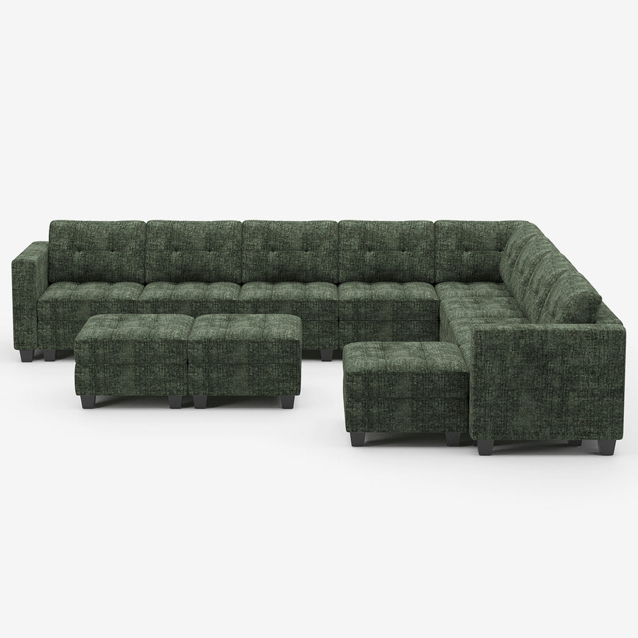 Moss-Green-/-Chenille-11-Seat-L-Shaped-Sectional