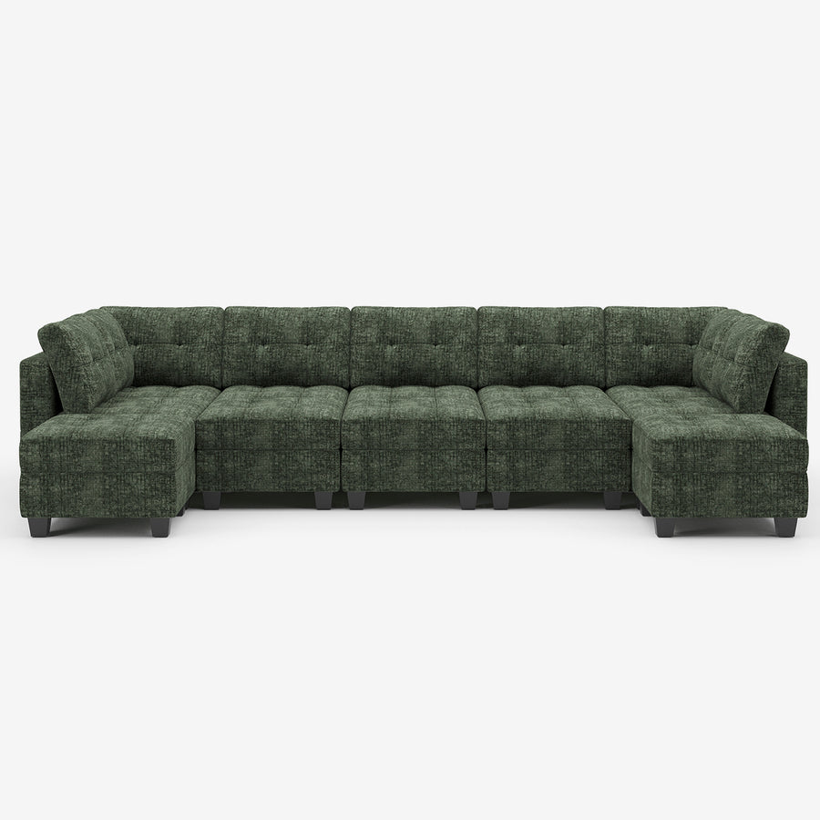 Moss-Green-/-Chenille-12-Seat-Open-U-Shaped-Sectional