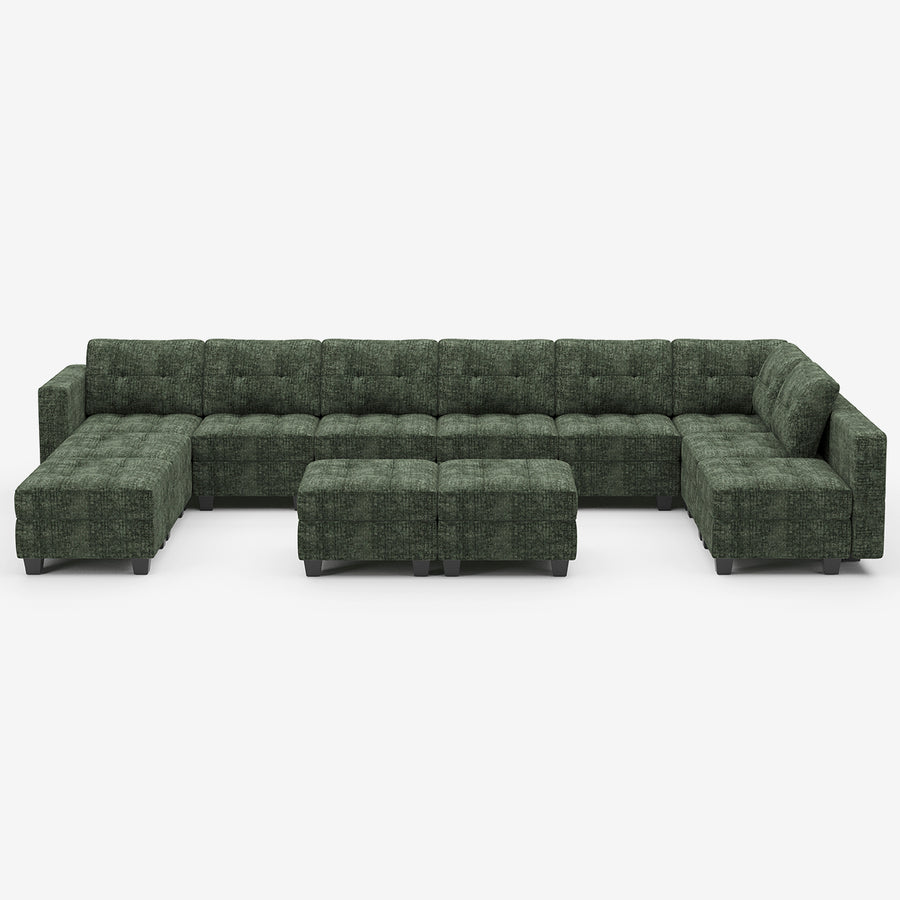 Moss-Green-/-Chenille-12-Seat-U-Shaped-Sectional