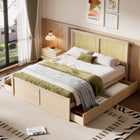 Wood Storage Platform Bed with Rattan Headboard