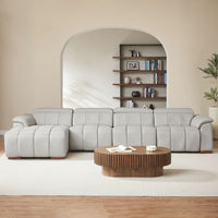 Mist-Gray-/-Genuine-Leather-4-Seat-Left-Chaise-Sectional