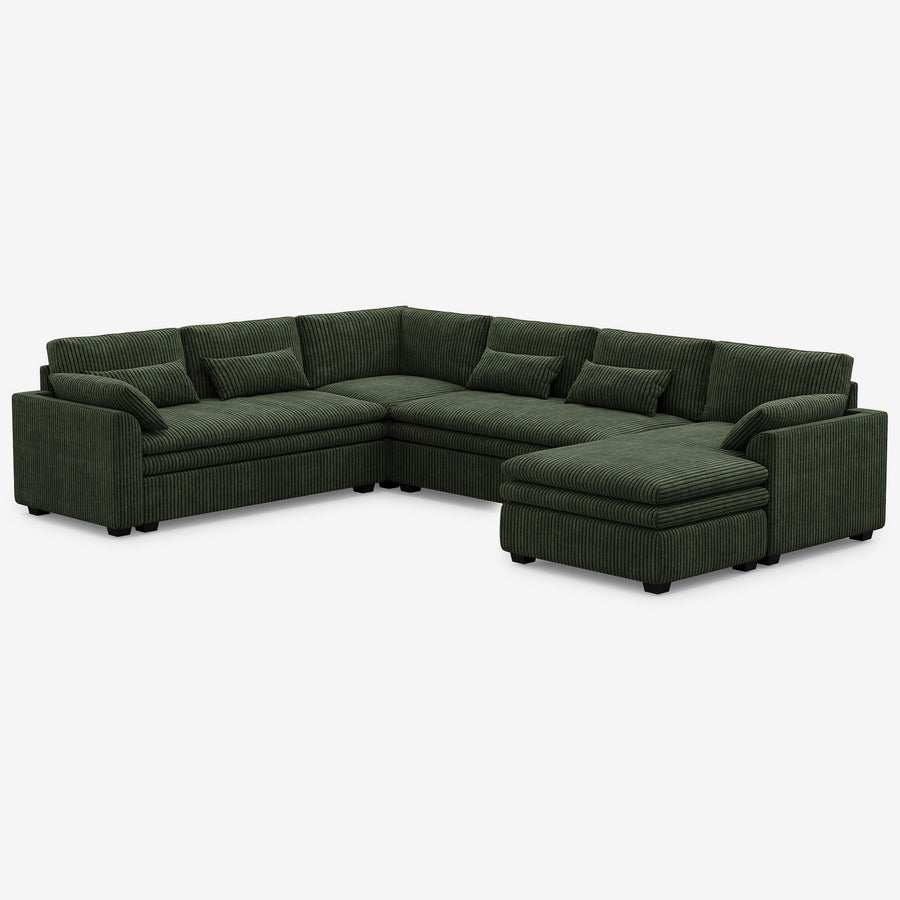 Olivewood-Green-/-Corduroy-6-Seat-L-Shaped-Right-Chaise-Sectional